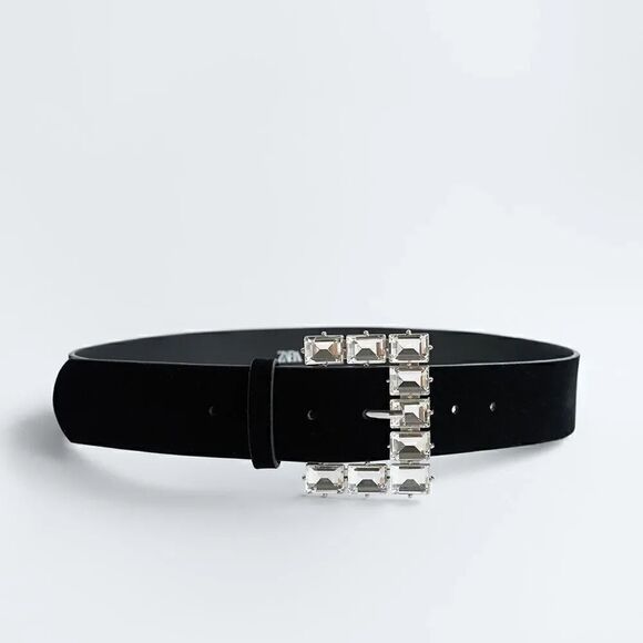 ZARA VELVET BEJEWELED BUCKLE BELT - Picture 3 of 5